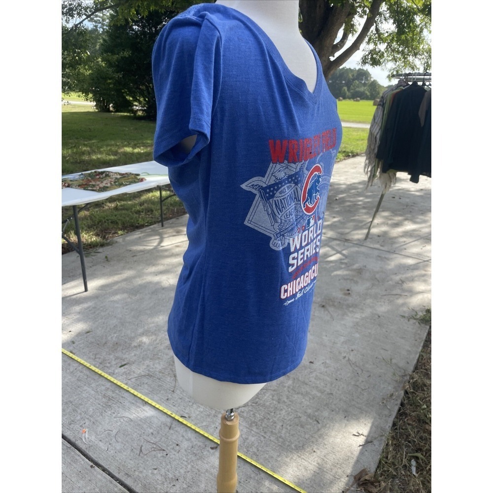 MLB Chicago Cubs 2016 World Series Champions Women's T Shirt Blue Sz M V Neck